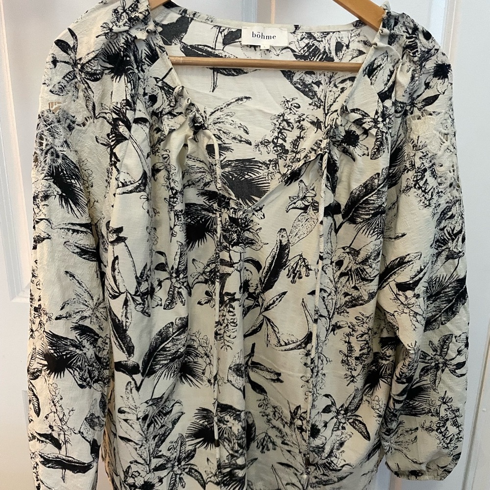 Bohme Long Sleeved Boho Peasant Blouse Top, L